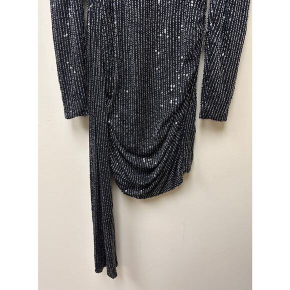 NWT Boohoo Size 14 Black Sequin Puff Sleeve Draped Mini Birthday Dress Party - Picture 5 of 16
